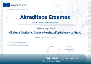 Certifikát: Akreditace Erasmus